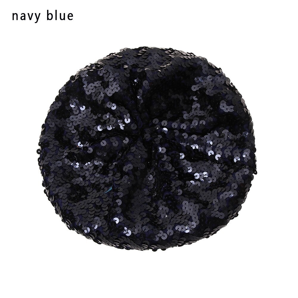 Kvinder pailletter hat skinnende kostume jazz glitter dans baret rund kasket dame tilbehør hue baret hat britisk stil: Marine blå