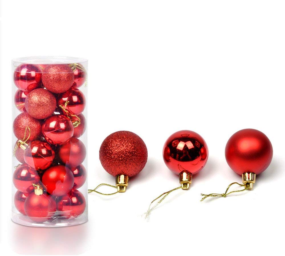 24 stücke Weihnachten Baum Ball Dekoration Party Hängen Ornament Flitter Anhänger Weihnachten Baum dekorationen für Heimat Mini Größe: rot