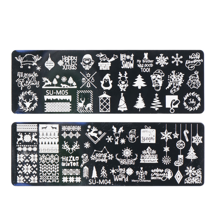 2PC Xmas zestaw warstw stemplujących na paznokcie płatki śniegu gwiazdy serca święta nowy rok projekt Nail artystyczny obraz Manicure wzornik LASUM01-M06-3: SU-M04 SU-M05