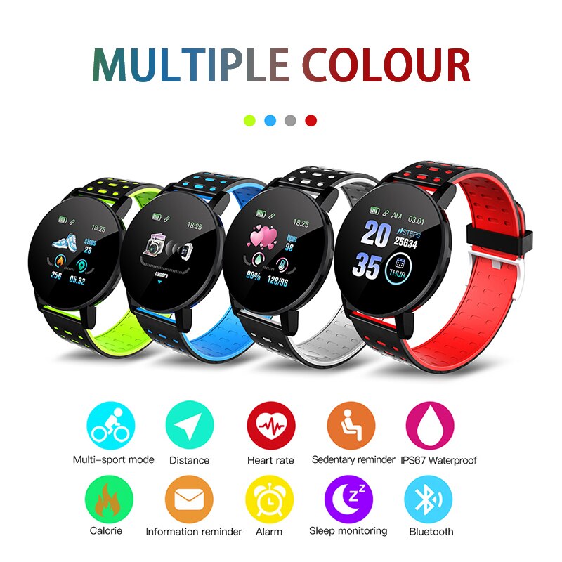 2020 119 Plus Bluetooth Smart Watch pressione sanguigna impermeabile Sport rotondo Smartwatch donna uomo Tracker orologi con sveglia