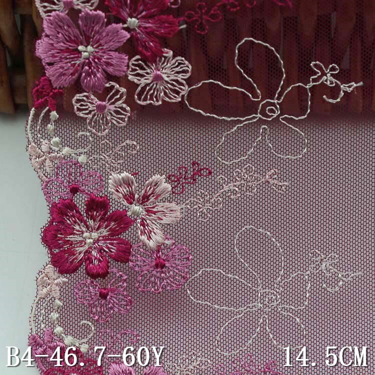Tulle brodé en dentelle Rose Rose violet, 2 mètres, garniture en maille, beau tissu en dentelle, 15cm de largeur