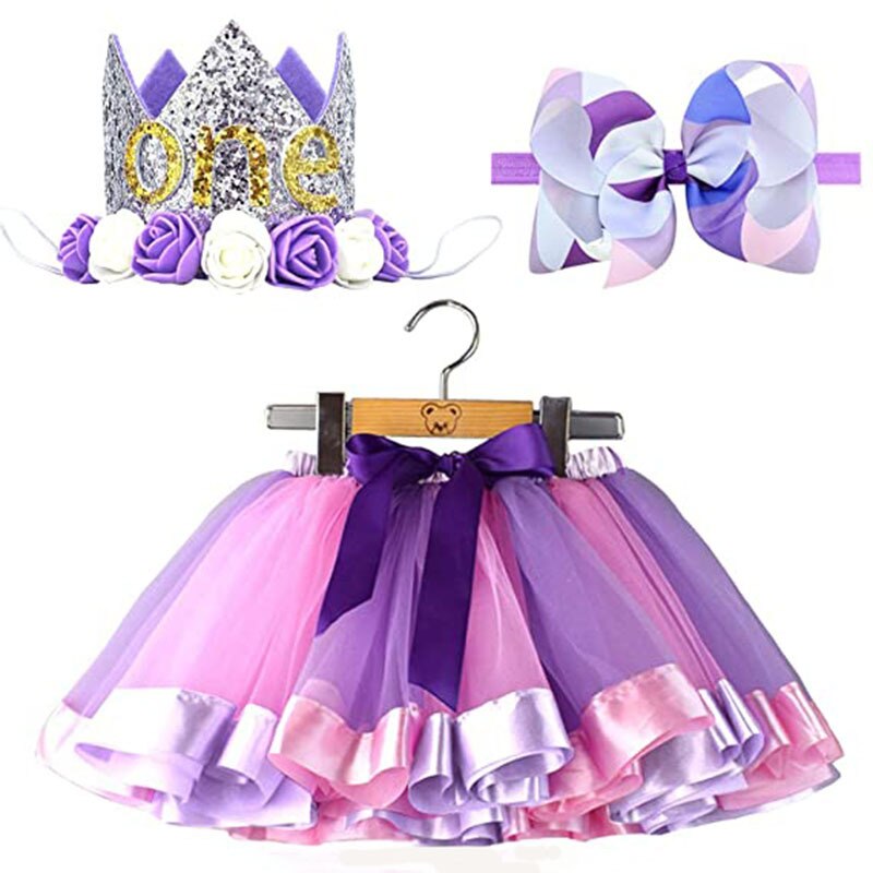 3 tipi di fiocco nodo fascia a strati festa danza abbigliamento per bambini 3-7 anni Multicolor principessa Mini Tutu gonna abito gonna in Tulle: A-2