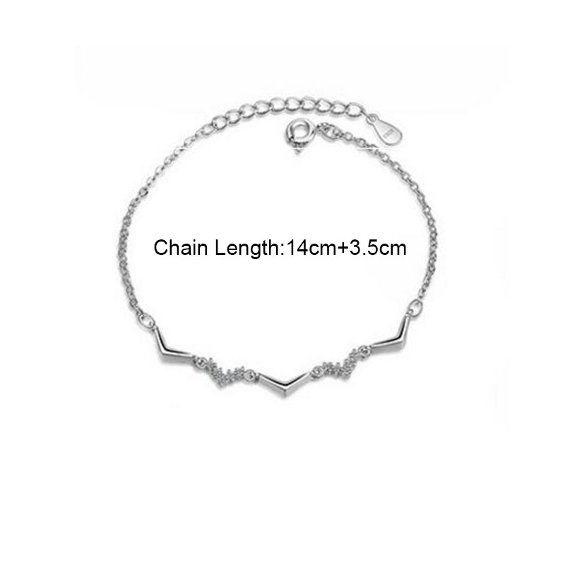 Anenjery Simple Silver Color Wave Bracelet For Women Zircon Jewelry pulseira feminina S-B148