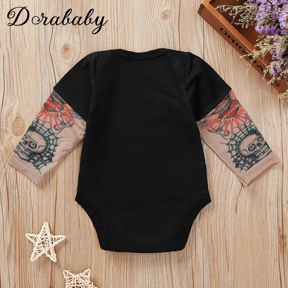 Baby jongens lange mouwen tatoeage mouw bedrukte letter bodysuit bedrukt hart vleugels baby jongens baby meisjes outfits kleding