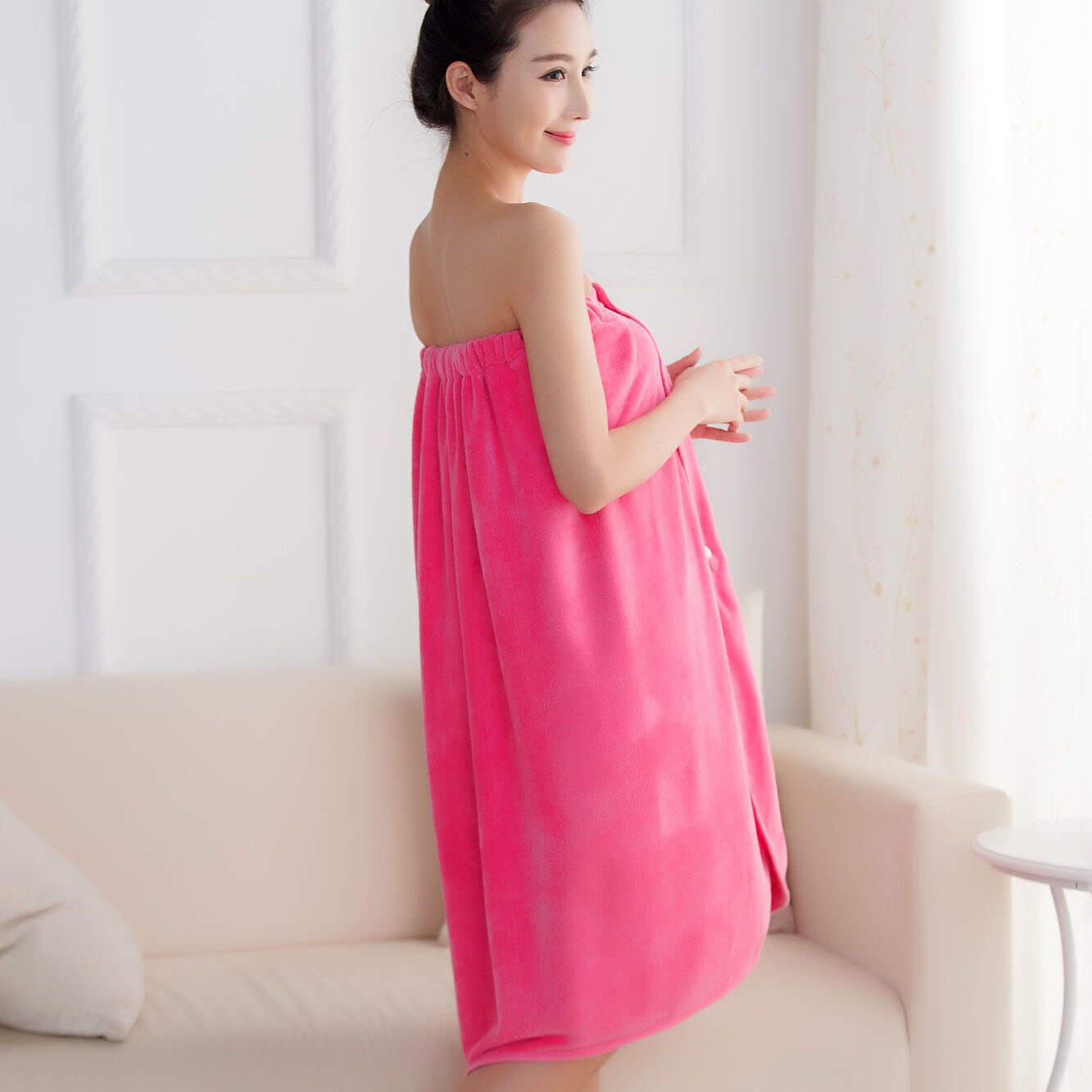 Solid Color Microfiber Quick-Drying Women Soft Bath Towel Absorbent Breathable Bathrobe Shower Washcloth for Bathroom Beach: 02 rose