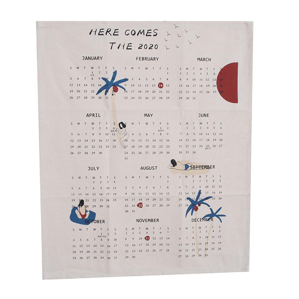År bomull klut vegg henger kalender daglig planlegger klut trykt kalender hjemmekontor dekor: B