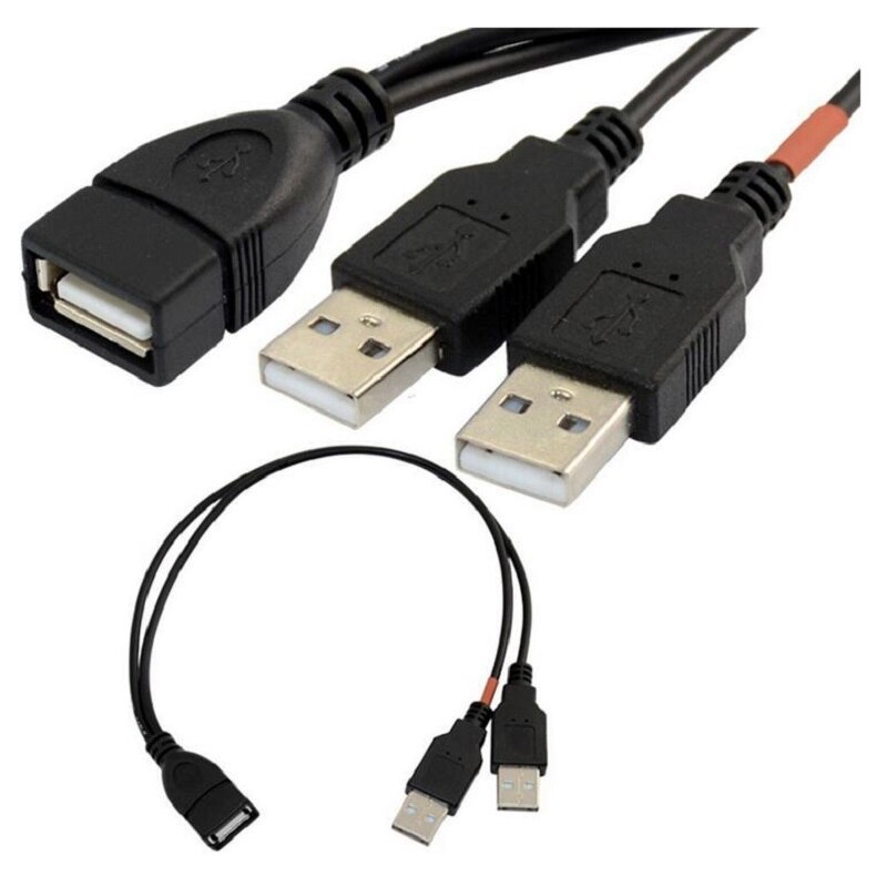 Câble d'alimentation USB Y pour ordinateur, un point, deux données, câble séparateur Double USB femelle vers USB 2.0 mâle, câble d'extension d'alimentation