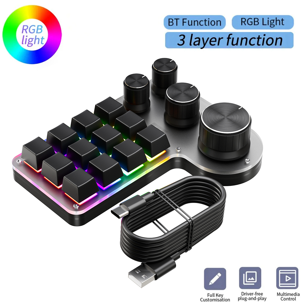 Wireless Bluetooth Programming Macro Custom Knob BT Keyboard RGB 12 Key Swap Shortcut Key Button Mechanical Gaming Keypad: Gold