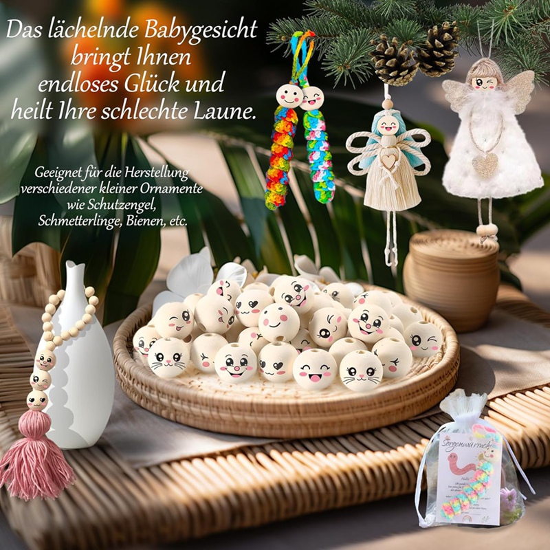 8 stijlen houten kralen met gezicht 20 mm glimlach gezicht houten kraal natuurlijke houten kralen rond met gat verpakking van 80