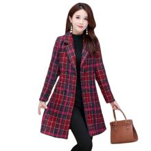 Vrouwen Wollen Jas Mid-Lengte Dubbele-Breasted Slim Plaid Jas Herfst Blended Tweed Wollen Doek bovenkleding Vrouwelijke