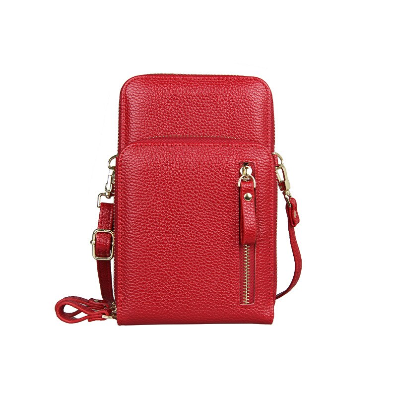 Doppia cerniera appesa borsa per cellulare sopra la spalla moda donna borse a tracolla Messenger in pelle PU di grande capacità: Red