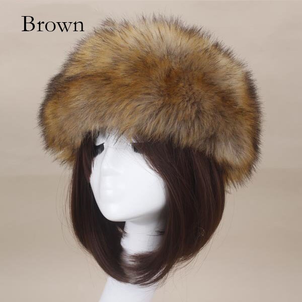 Winter Thick Furry Hairband Fluffy Russian Faux Fur Women Girl Fur Headband Hat Winter Outdoor Earwarmer Ski Hats: Beige