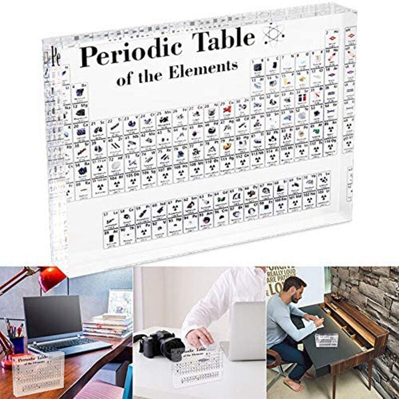 Pantalla de tabla periódica acrílica con tabla periódica Química s, cristal transparente de escritorio, para para estudiantes, 2 uds.