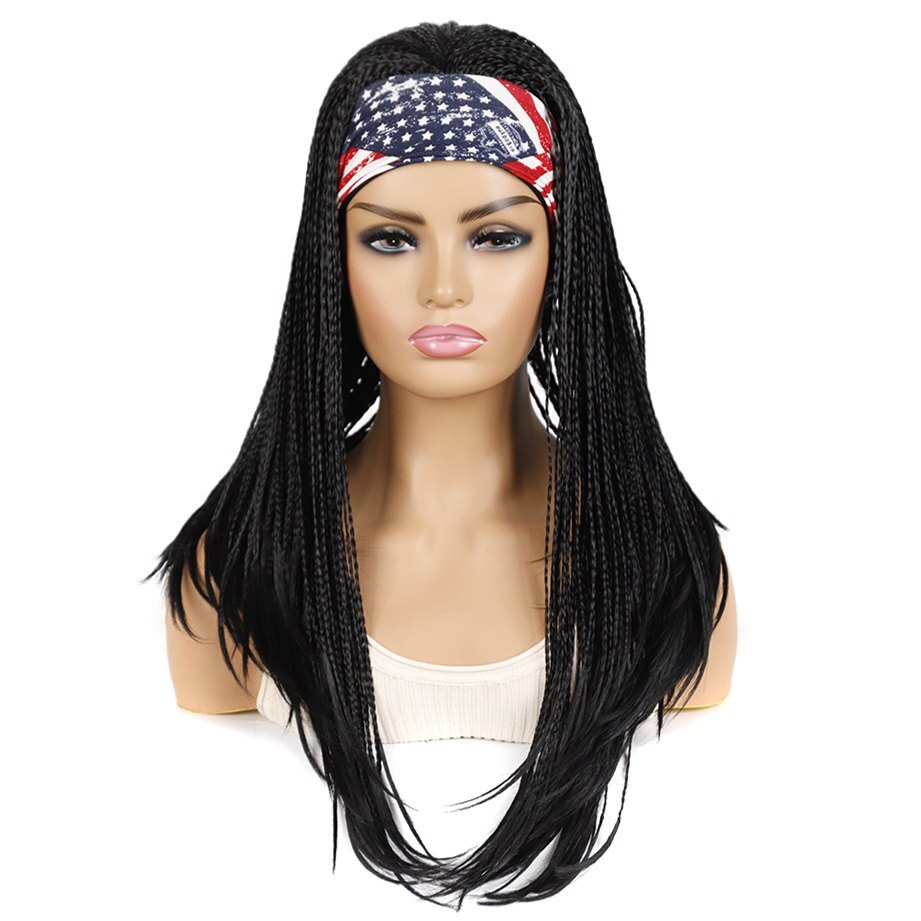 GURUILAGU Braided Wigs For Black Women Synthetic Wig Female Perruque Tresse Africaine Gray/613/Black Headband Wig 2 Headbands: #1B