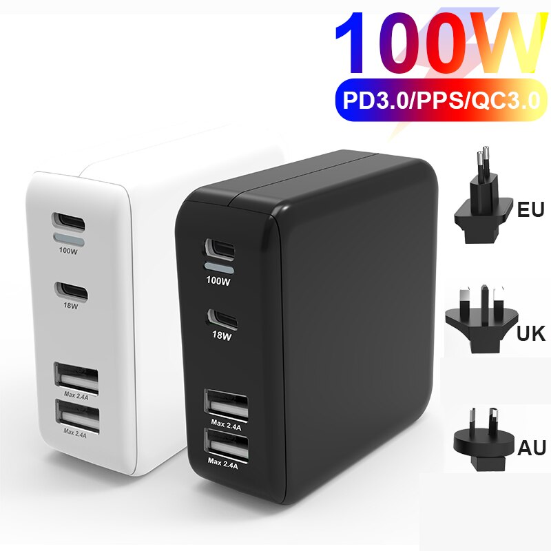 UTBVO 100W Fast Charger, 4-port USB C PD100W PPS 45W SCP Quick Charge for Laptop MacBook iPad Pro iPhone Samsung Huawei Xiaomi