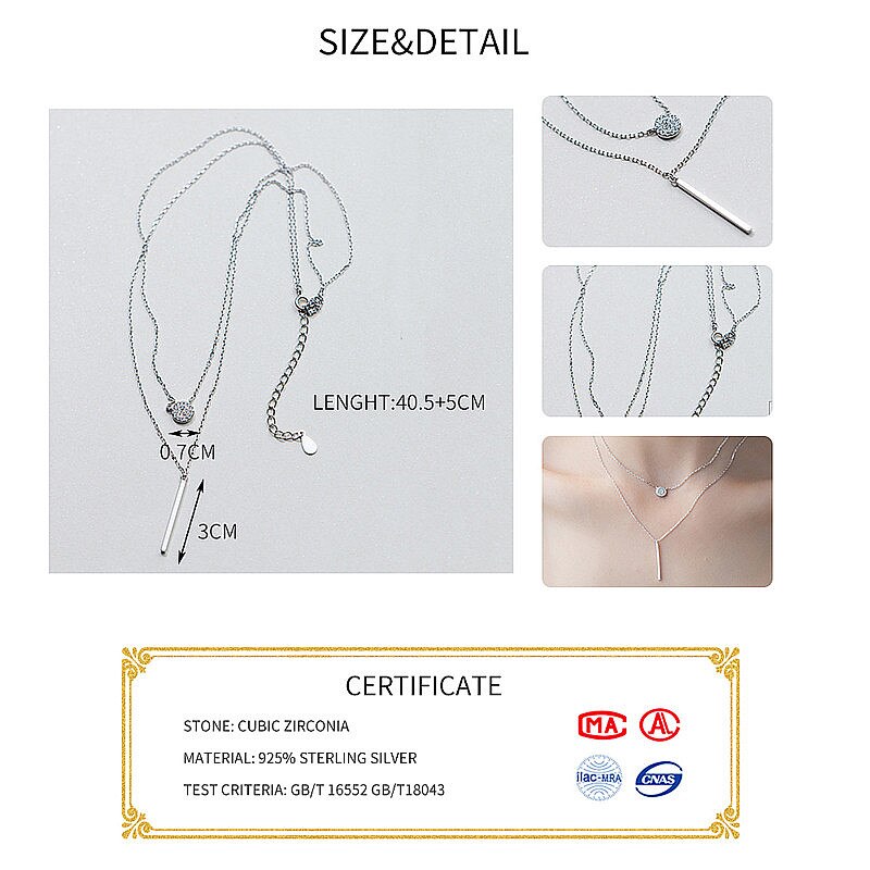 INZATT Echt 925 Sterling Silber Elegante Doppel Schicht Geometrische Anhänger Halskette Edlen Schmuck Für Frauen Hochzeit Partei Bijoux