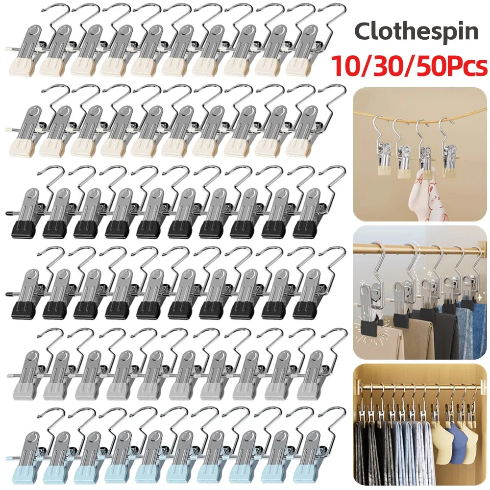 10-100pcs Stainless Steel Clothespins Laundry Clothes Pegs Hook Portable Hanging Clothes Clip Wardrobe Clothes Organizer Hanger