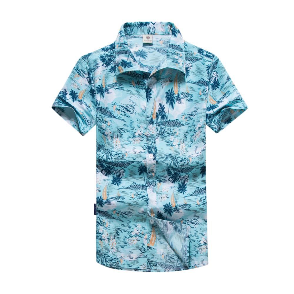 Sommer skjorter plus størrelse mænd afslappet toppe blå print kortærmet tee shirt til mænd turn-down krave bluse hawaiian til strandtøj: M