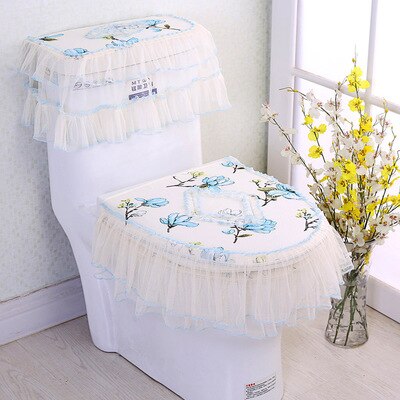 3PCS/SET Lace Fabric Bathroom Toilet Seat Cover With Zipper Thick Seat Cushion Ferrule Washable Comfortable Closes tool Protecto: 8