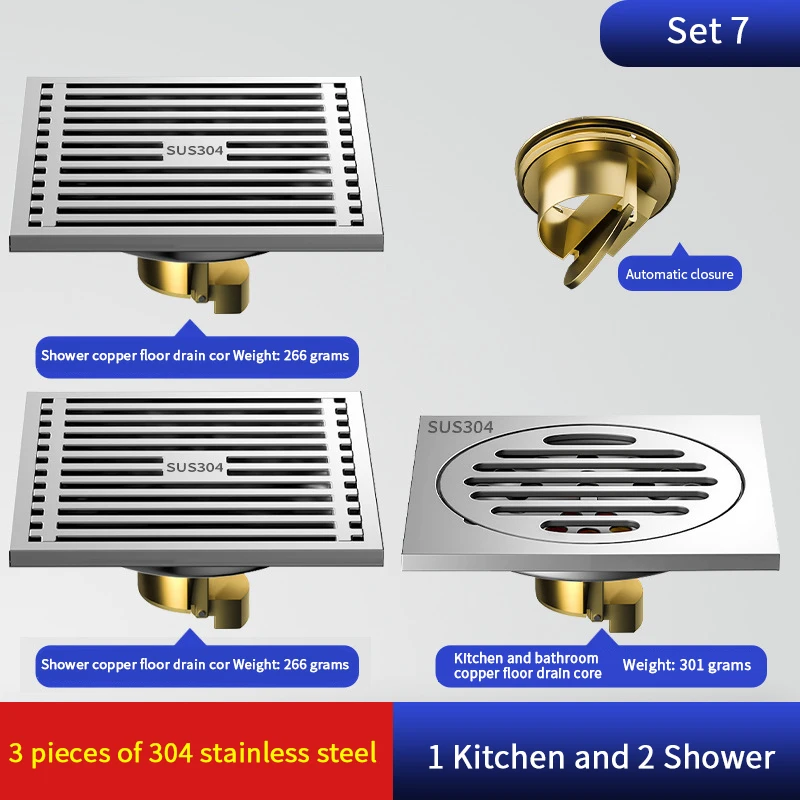 304 scarico a pavimento in acciaio inox addensato deodorante bagno bagno fogna lavatrice tutto rame scarico a pavimento universale: Chiaro