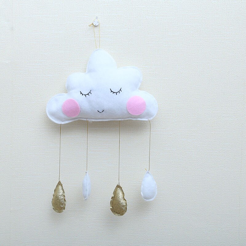 INS Baby Room Decor Toys Newborn Clouds Hanging Ornaments Bed Bell Baby Bedroom Decoration Water Droplets Photography Props: Golden