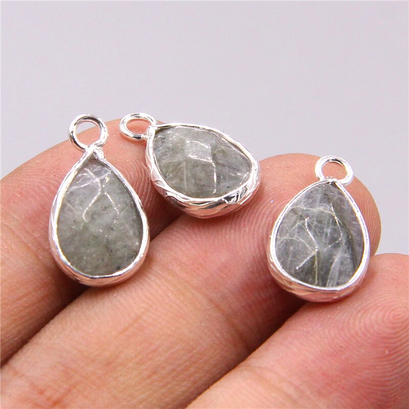 3pcs Singolo Foro allentati goccia Dell'acqua di fascino del pendente Labradorite Naturale di cristallo pietre occhio di tigre pietra Pendenti Con Gemme E Perle per monili che fanno: 12 Labradorite silve