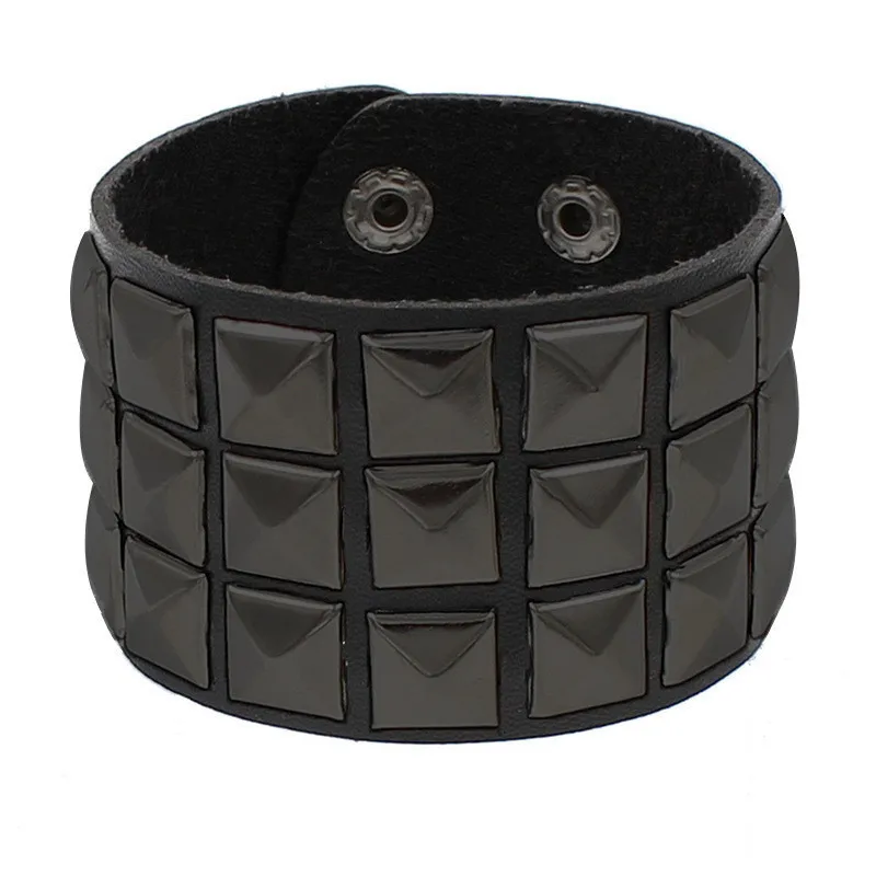 cuadrado redondo de cuero PU gótico esqueleto cráneo Punk remache estrella pulsera cadenas Retro brazalete pulsera joyería de navidad