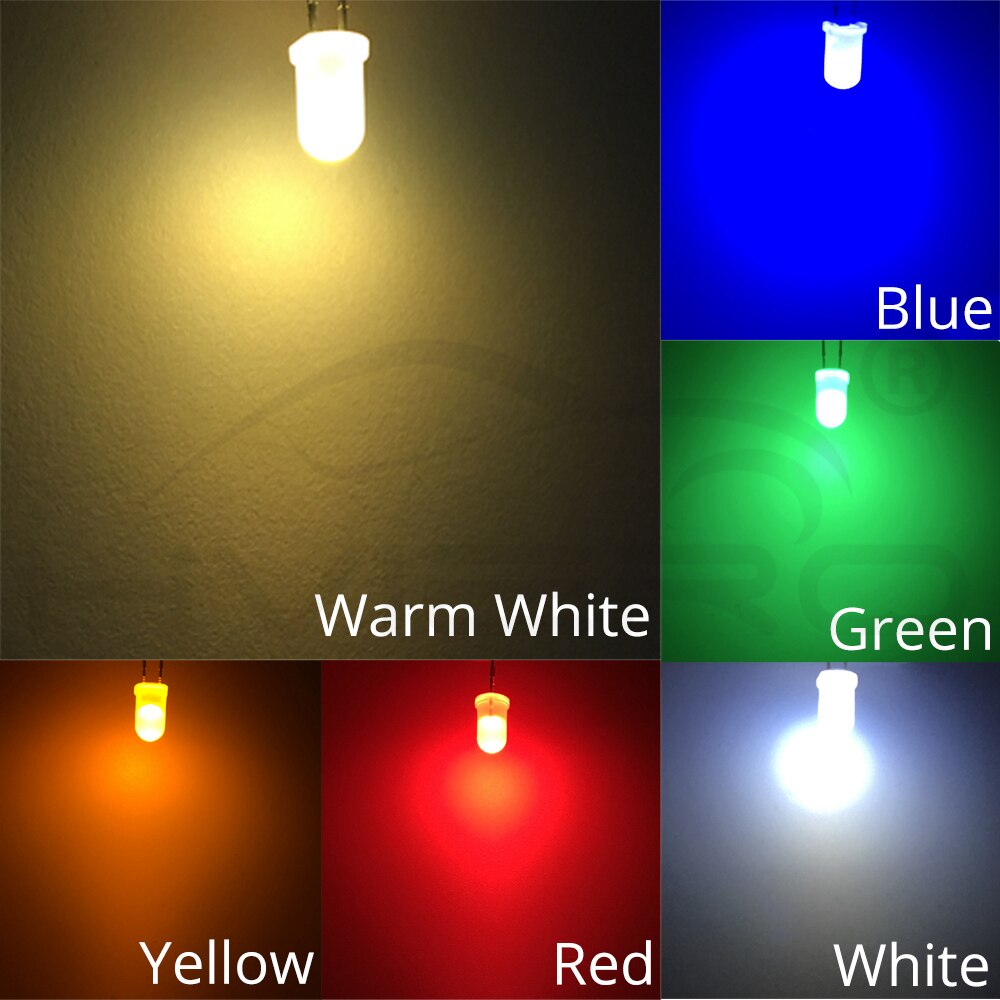 500 stücke 5mm Weiß Rot Grün Blau Gelb Warm Weiß 2pin Runde Licht emittierende Led-diode Diffuse LED lampe Licht Dioden Lampe