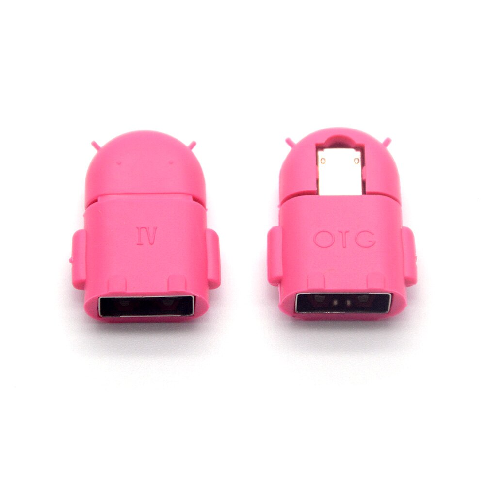 Micro usb to USB OTG Adapter for Smartphone Tablet PC Connect to Flash Mouse keyboard Robot Shape OTG: Pink