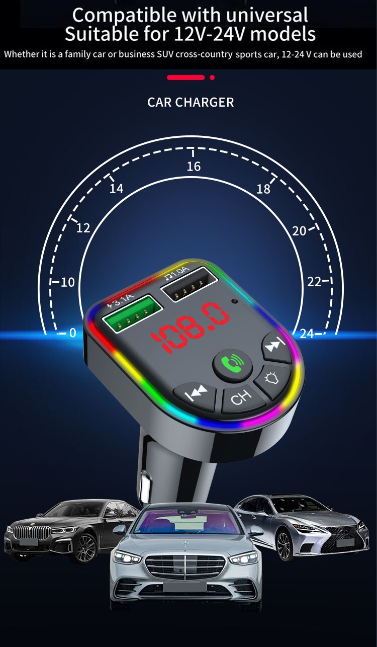 Reproductor modulador de MP3 con Bluetooth 5,0 para coche, receptor de Audio inalámbrico con manos libres, cargador rápido USB Dual 3.1A, Kit de coche transmisor FM