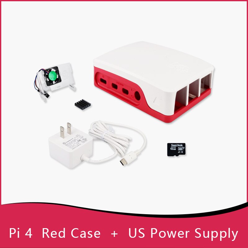 Oficial raspberry pi 4 caso raspberry pi 4 ventilador 15.3w USB-C fonte de alimentação da ue/eua/reino unido plug: CASE RED-FAN-US PS