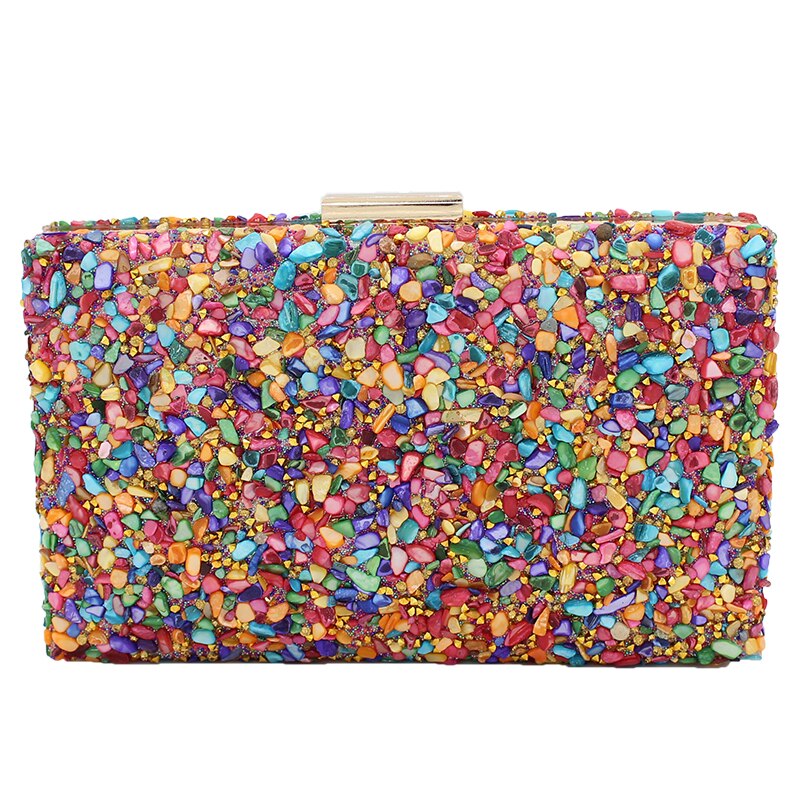 Elegante Sprankelende Glitter Avond Clutch Bag Kleurrijke Kleur Steen Vrouwen Messenger Schouder Dag Koppelingen Dame Mode Shell Tas