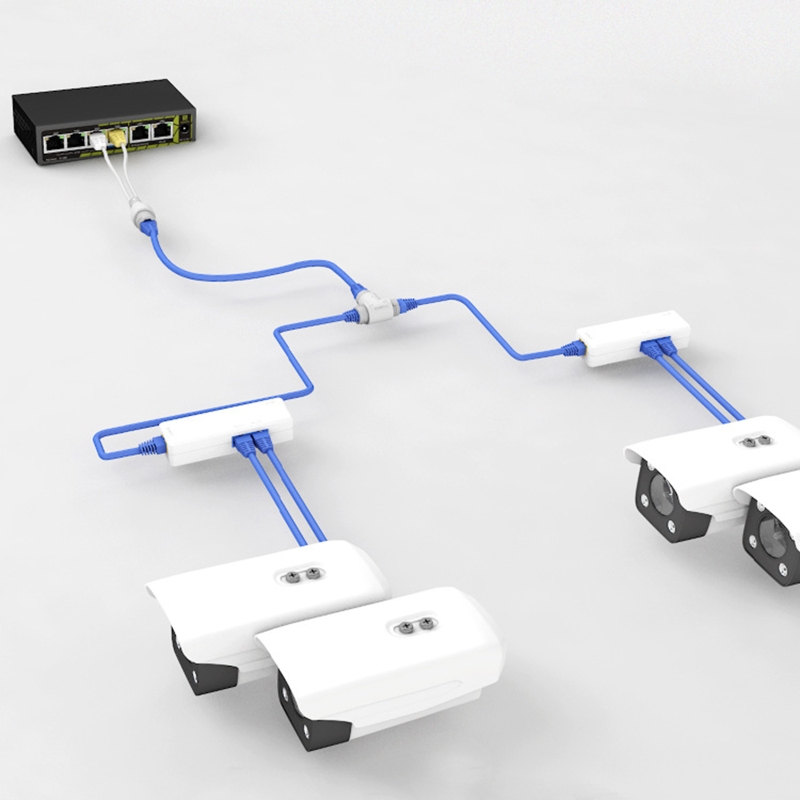 POE Splitter 1-tot-2 Besparing Netwerkkabel Drieweg RJ45 Connector Voor Beveiligingscamera Router Draadloze Beveiligingscamera