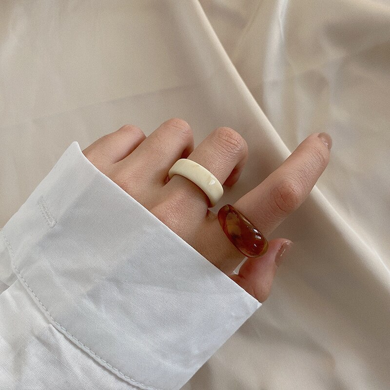 AOMU – ensemble de bagues en résine pour femmes, 4 pièces, rétro, Chic, léopard, acrylique, fête, empilées, bijoux, accessoires, ,