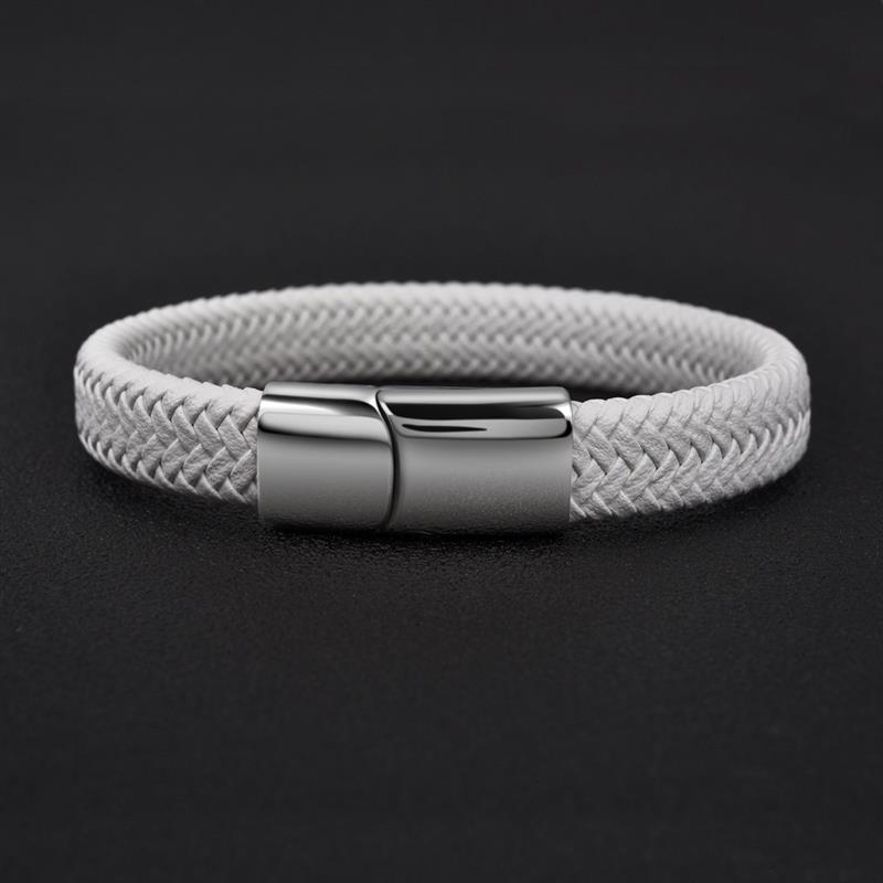 Mænd flettet armbånd hvidt læder armbånd titanium stål lås mandlige smykker magnetisk spænde