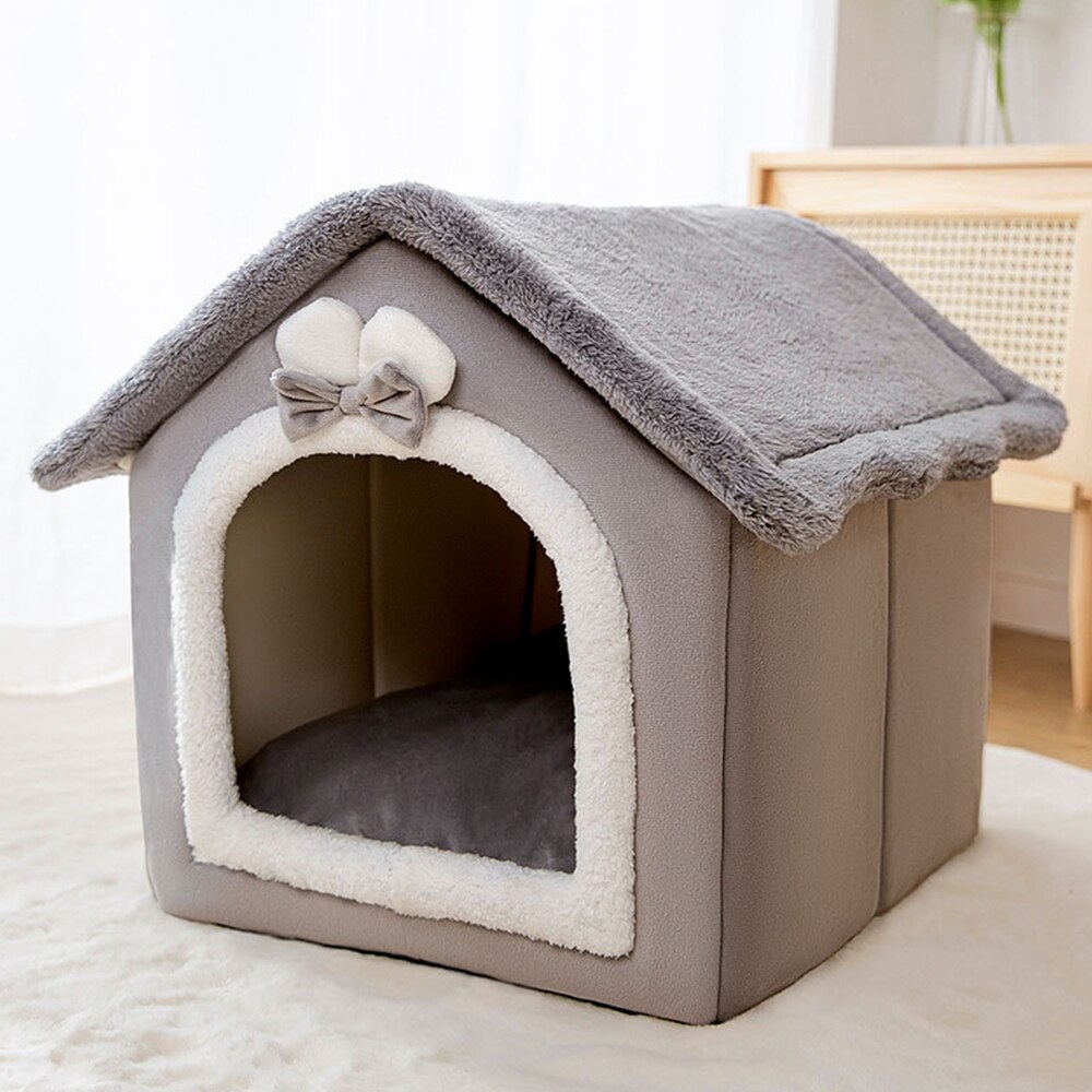 Foldable Pet Cat House Indoor Warm Kennel Pet Cat Cave Nest Washable Removable Mat Cozy Sleeping Bed Pet Supplies: Gray / S