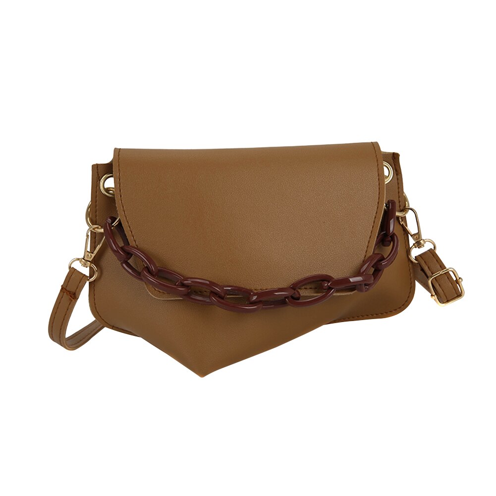 Popular simples feminino diário saco feminino irregular em forma saco do mensageiro couro acrílico corrente bolsa de ombro aleta: Marrom