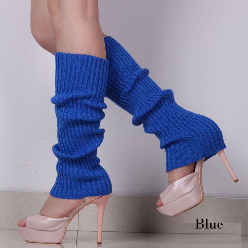 Punk Solid Black Cool Knit Long Socks Women Outdoor Knee High Elastic Leg Warmers Lady Warm Slim Gothic Hip-hop Rock Sock: Blue