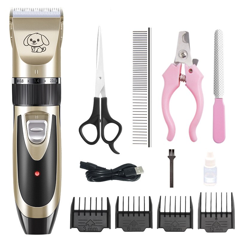 Hond Clipper Professionele Elektrische Pet Hair Trimmer Voor Honden Katten Grooming Elektrische Scheerapparaat Set Kat Haar Snijden Remover Machine: Gold set-C