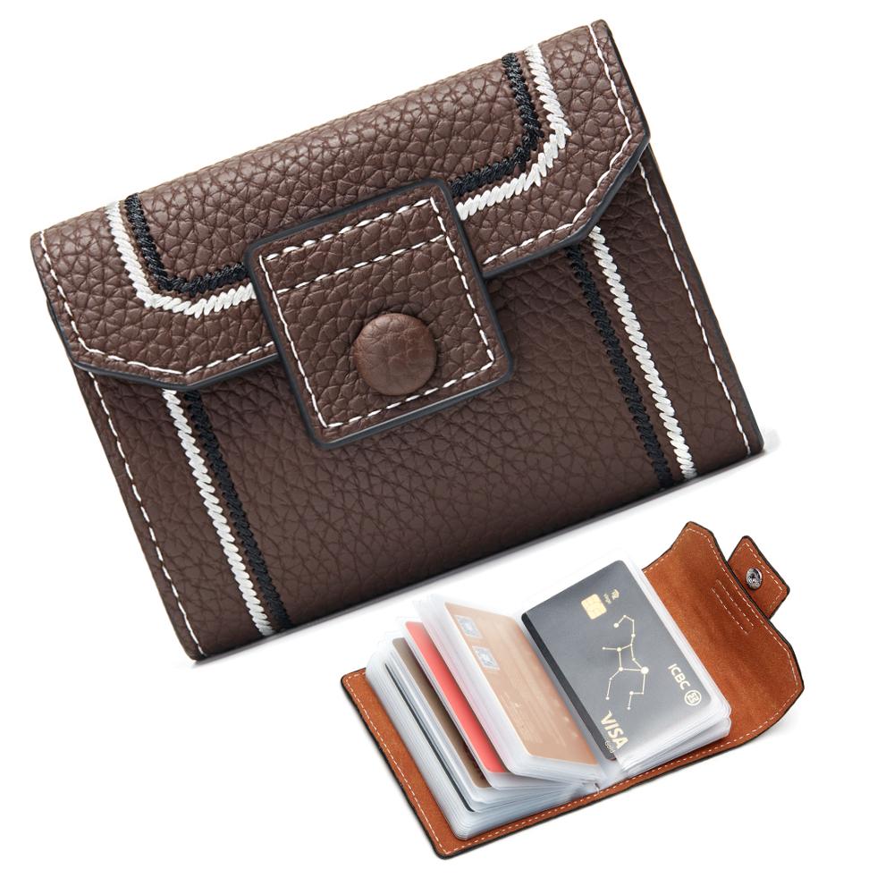 Porte-carte de crédit femmes blocage femelle boîte 26 cartes d'identité portefeuille tenir Rfid organisateur Litchi Grain cuir lignes contrastantes