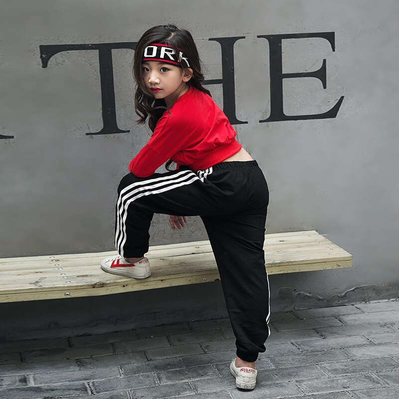 Meisjes Rode Lange Mouwen Jazz Hip Hop Dans Kostuum Losse Trui Cropped Tops Shirt Voor Kid Street Moderne Dansen Kleding dragen