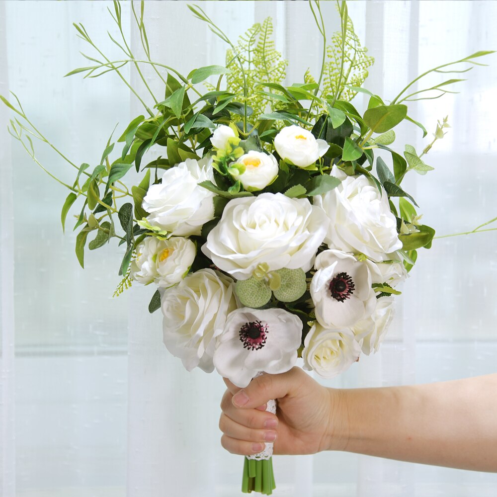 Hvit kunstig brudebukett brudepikebukett bryllupsbukett bukett mariage ramo de novia bryllupsblomst brudeblomst