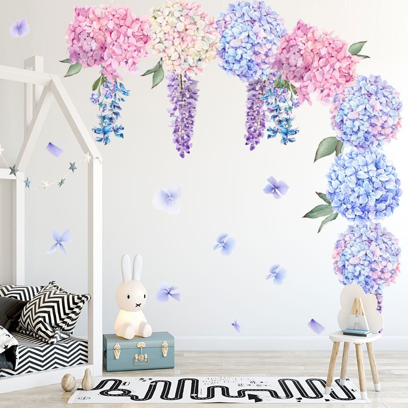 Purple Lavender Flower Wall sticker Living Room Bedroom Sofa Background Home Decor Combination Self Adhesive Stickers