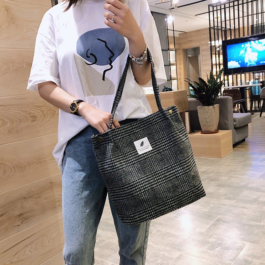 Women's Handbags Casual Women Corduroy Shopping Bag Female Canvas Shoulder Bag Large Storage Handbag Bolsos Mujer: D