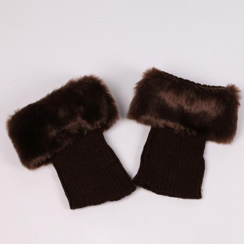 Winter Women Solid Color Faux Fur Cuff Crochet Knit Boots Sock Short Leg Warmers: Dark Blue