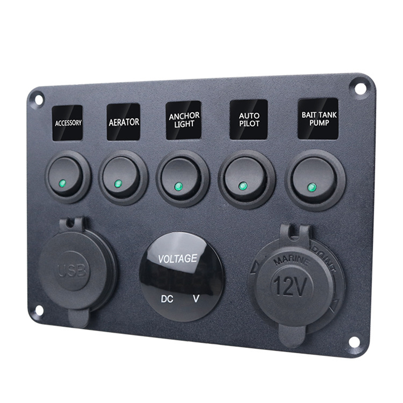 12 v 24 v Für Boot Yacht 5 Gang Marine Boot Schalter Panel Led Wasserdichte Schaltung Mit Voltmeter Dual USB ladegerät Panel Schalter