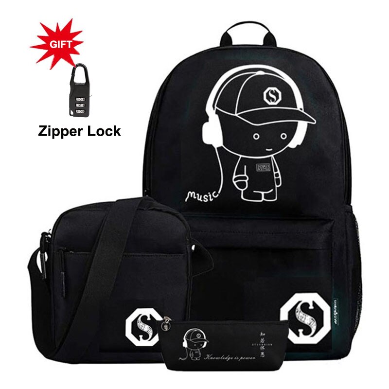 Large Capacity School Bag Set Schoolbags for Teenagers Girls Boys Student Travel Book Bag Kids Mochila for: black set