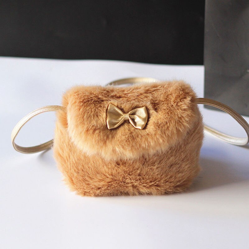 Sacs à main en fourrure douce pour enfants, Mini sacs à bandoulière à nœud papillon, sac porte-monnaie: A