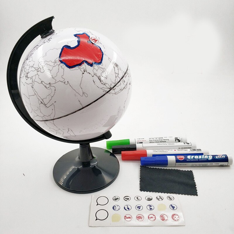 Overschilderbaar En Uitwisbare Globe Model Plastic Wissen Wereldkaart Tekening Tellurian Diy Onderwijs Implementeren Met 4 Borstel PUO88