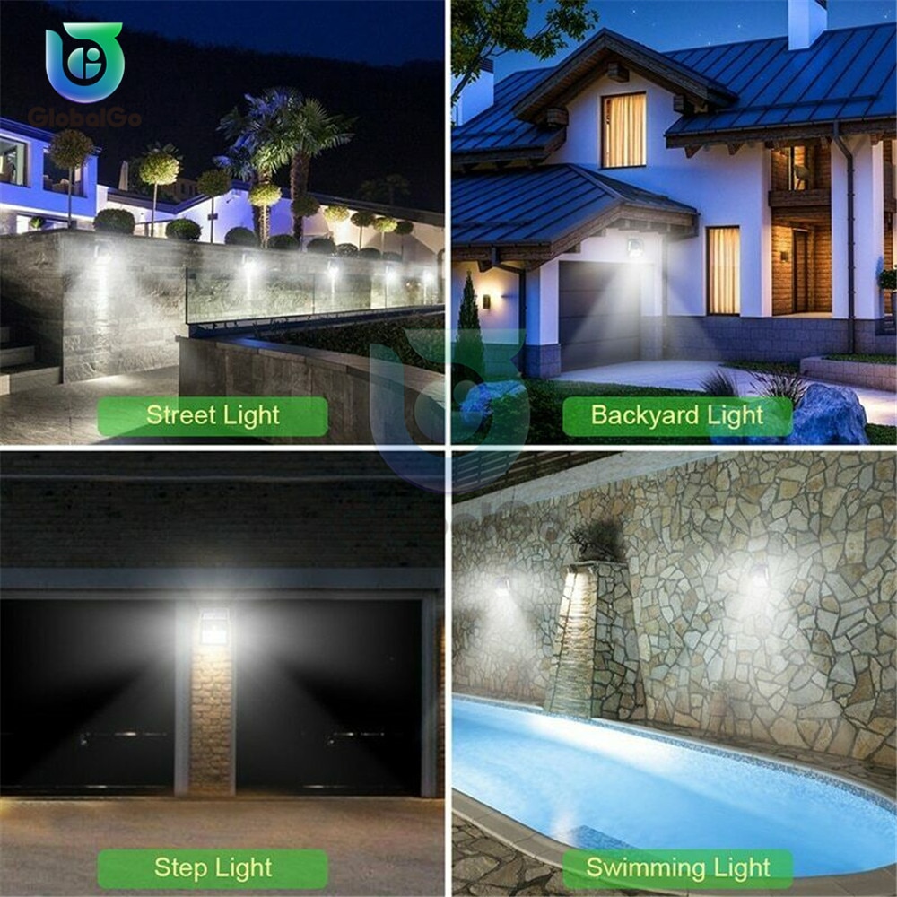 100 led-zonnelampen voor buiten, straatlamp op zonne-energie, pir-bewegingssensor, wandlamp, waterdichte, op zonne-energie werkende verlichting voor tuin en zwembad.